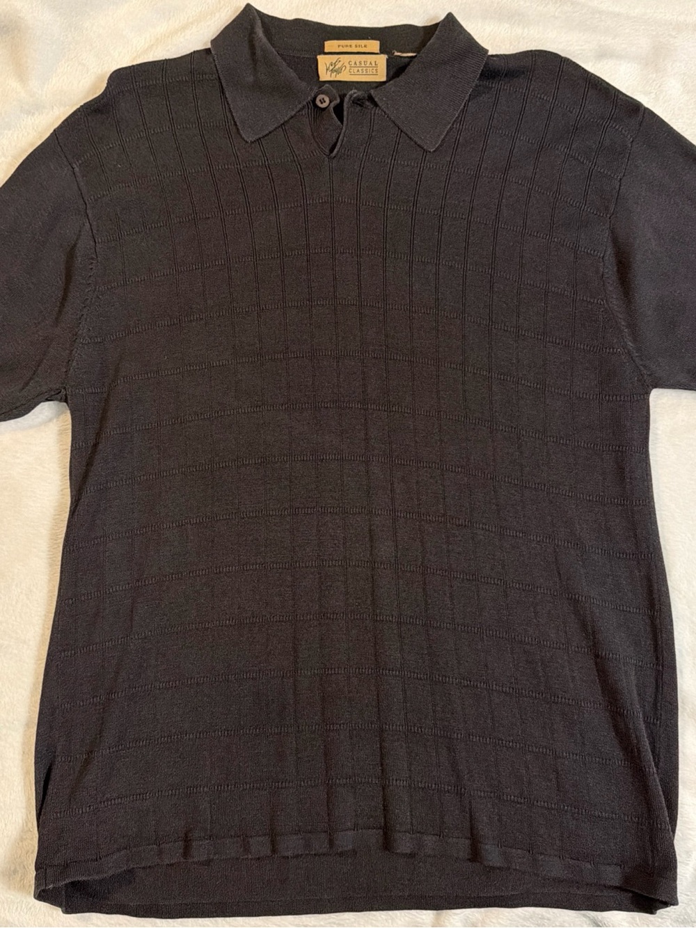 Lord & Taylor Black Short-Sleeve Textured silk Knit Polo